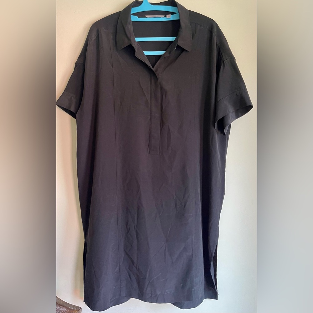 Athleta Shirt Shift Dress Medium Black 100% Silk